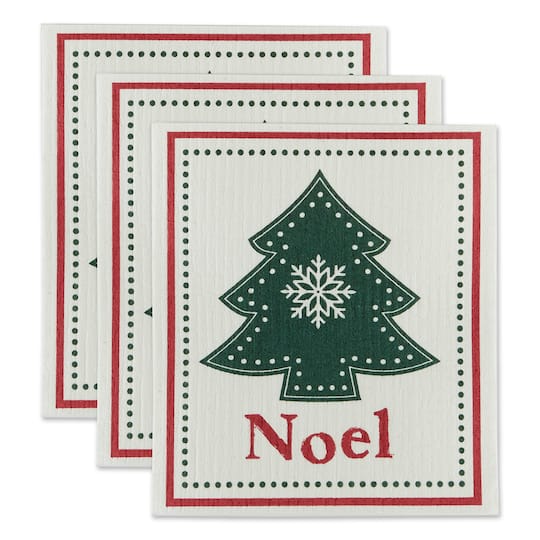 Design Imports Noel Tree Swedish Dishcloth, Set of 3 - Noel Tree